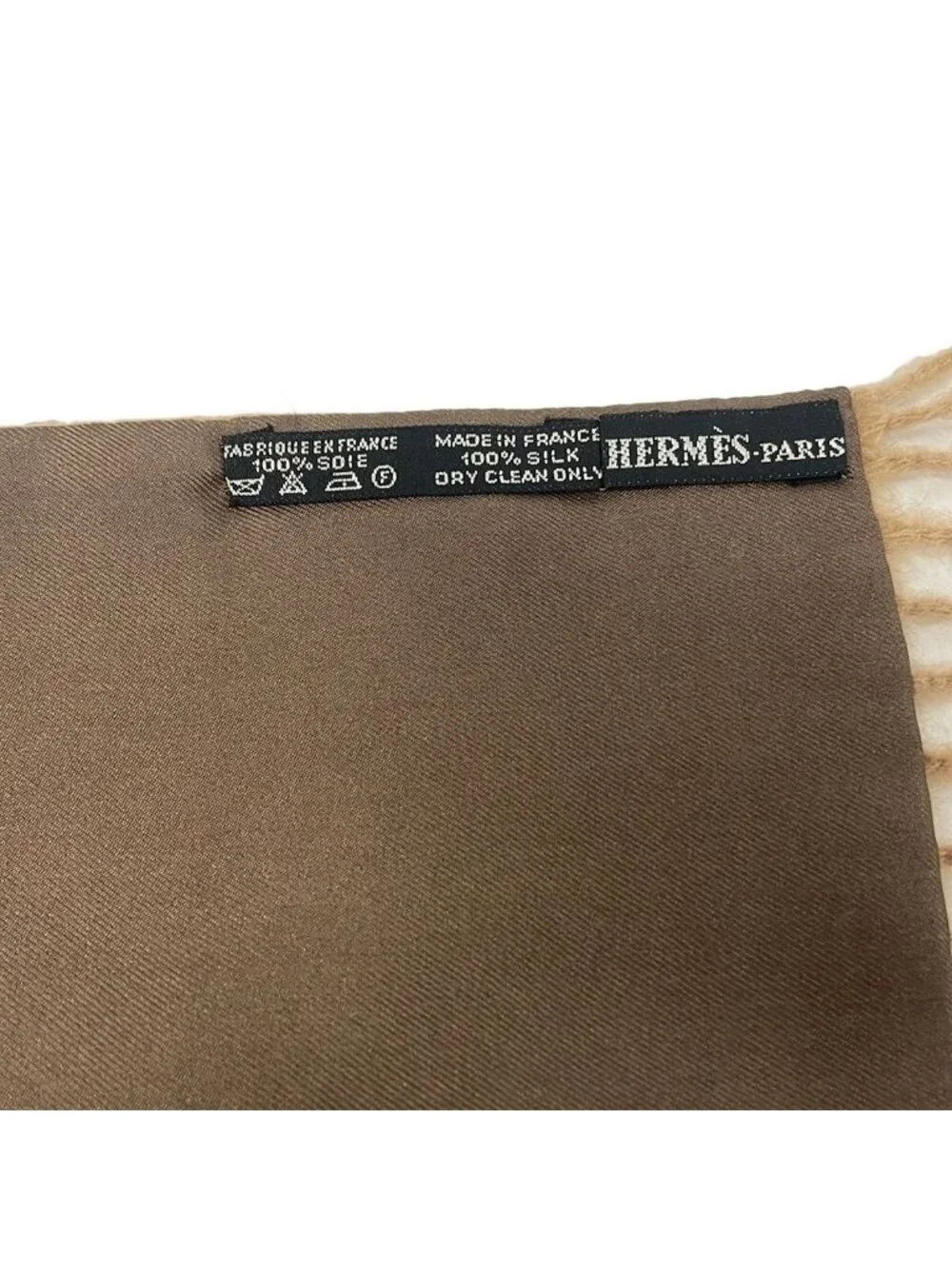 Hermes Scarf Dark Brown Yellow Reversible Wool Cashmere